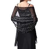changyexi Shawl Wraps for Women, Chiffon Rhinestones sparkly Silver Wire Shawls, Lightweight Formal Wedding Dress shawl