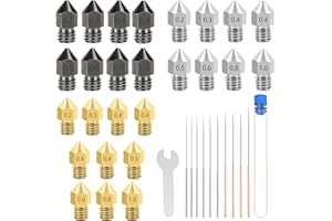 POJECITY 26PCS 3D Printer Nozzles Extruder Stainless Steel, Ender 3 Nozzle,MK8 Nozzles,Brass High Temperature Pointed Wear Resistant Nozzle Multiple Sizes 0.2 0.3 0.4 0.5 0.6 0.8 1.0 mm