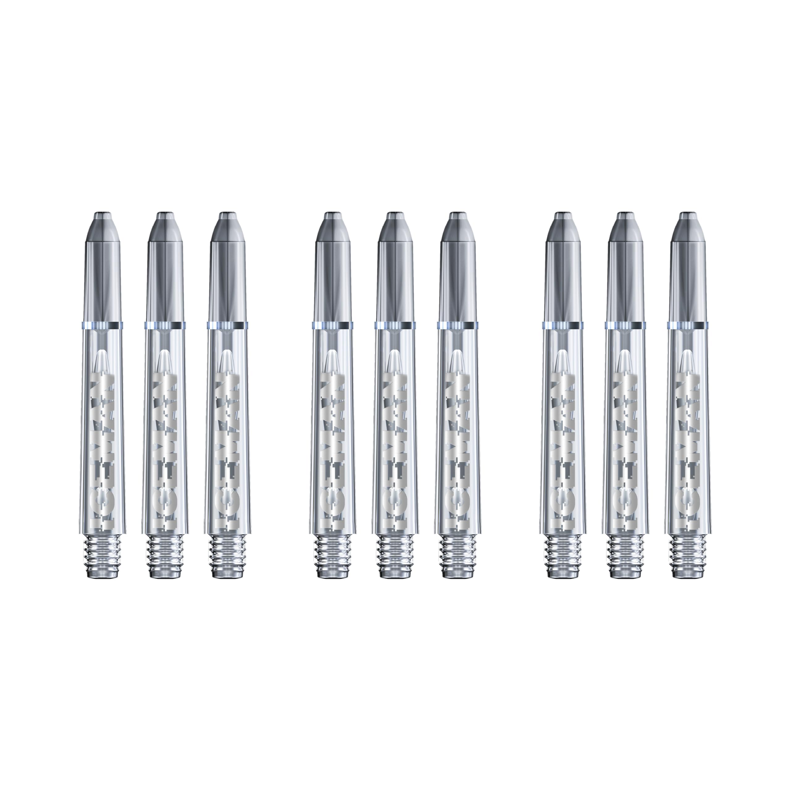 RED DRAGON Gerwyn Price Iceman Polycarbonate Clear with silver pad print Short Dart Stems - 3 sets per pack (9 stems in total)
