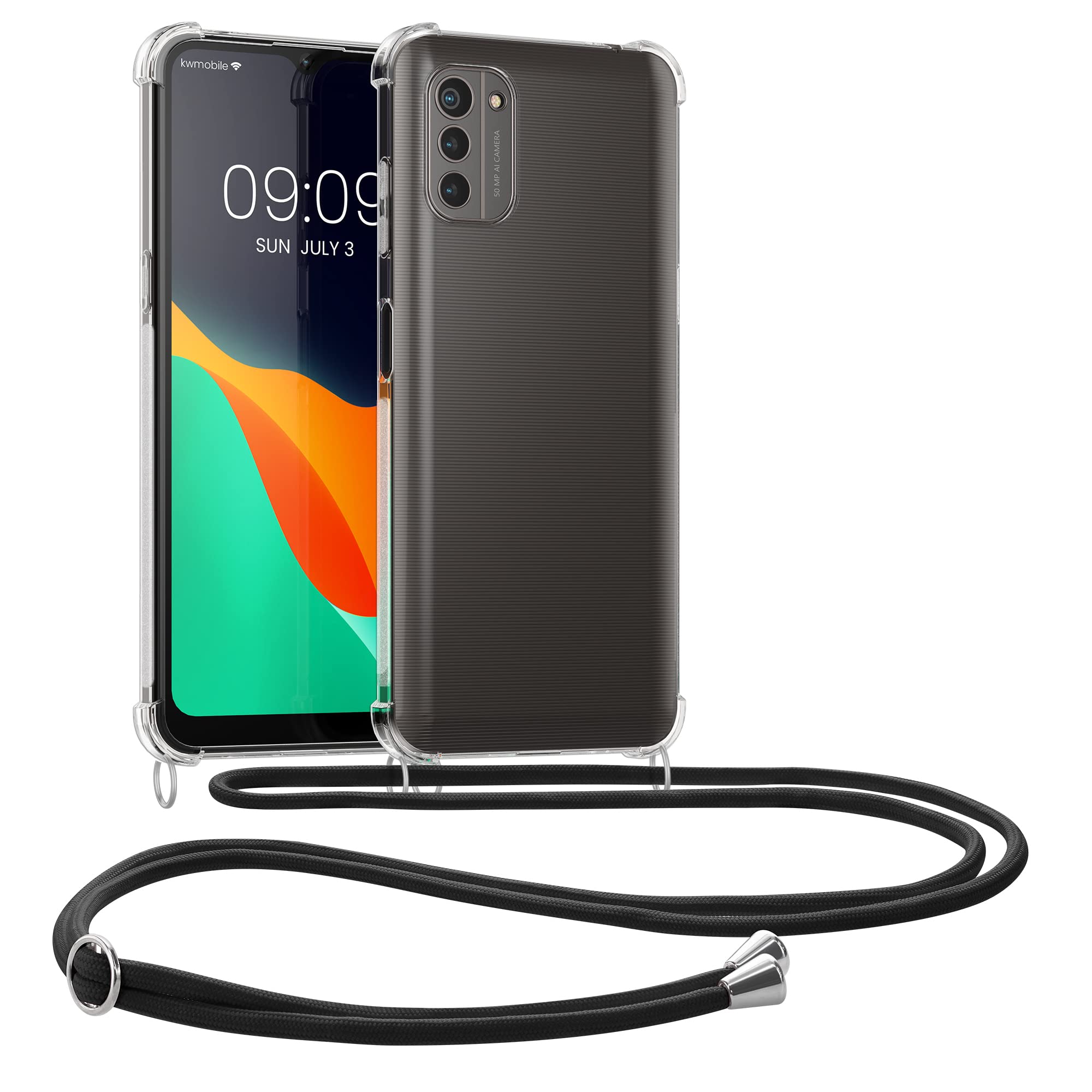 kwmobile Crossbody Case Compatible with Nokia G21 / G11 Case - Clear TPU Phone Cover w/Lanyard Cord Strap - Transparent