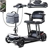 Mobility Scooters for Seniors & Adults Lightweight Foldable 15.53 Miles Airline Approved Removable Battery Powered Wheelchair with Detachable Front Bag & USB Charger Port