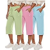 Neer 3 Pack Women's Capri Pants, Wide Leg Basic Sweatpants Lounge Loose Fit Casual Drawstring Yoga Capris with Pockets