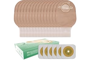 GREETMED 21 PCS Colostomy Bags Two Piece Ostomy Bag Ostomy Supplies Drainable Pouches with Closure for Ileostomy Colostomy Urostomy Stoma Care Cut to Fit (15 PCS Bags+6 PCS Barrier)