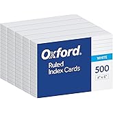Oxford Index Cards, 500 Pack, 4x6 Index Cards, Ruled on Front, Blank on Back, White, 5 Packs of 100 Shrink Wrapped Cards (401