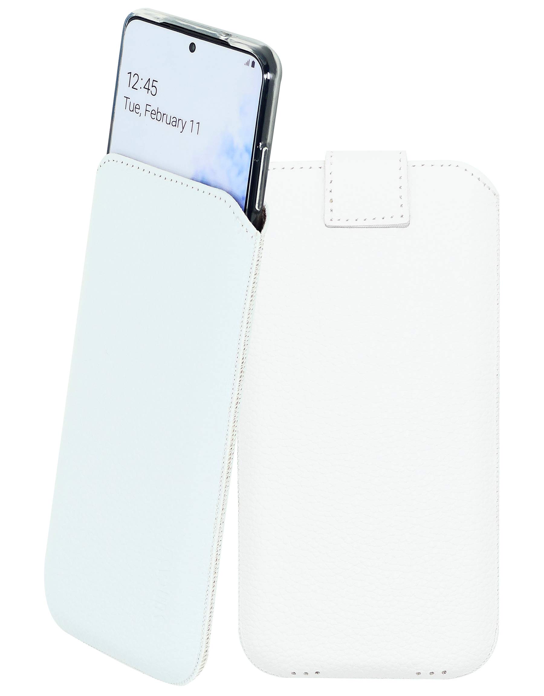 Suncase Mobile Phone Case Compatible with Samsung Galaxy S20 Ultra with Additional Case / Shell / Bumper Flap with Pull-Up Strap Leather Case in Full Grain White