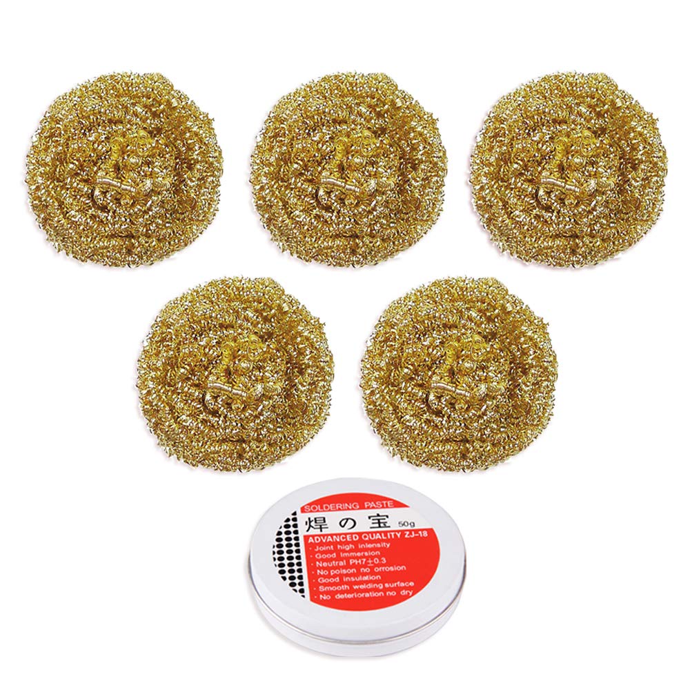5PCS Premium Solder Tip Cleaning Ball + 50g Solder Paste Flux, Soldering Iron Tip