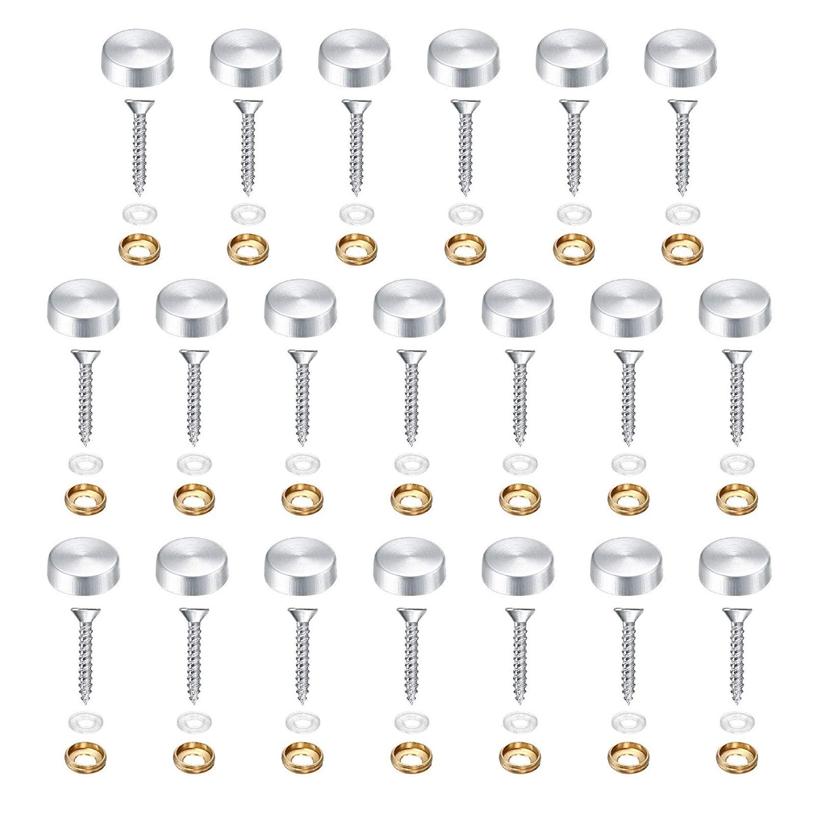 Hicello 20 PCS Mirror Decorative Screws, Stainless Steel Screw Cover Cap, Ø 16mm (5/8") Silver Mirror Screws Fasteners, Tea Tables, Wardrobes Glass Furniture