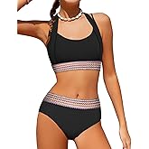 HOTOME Girls Swimsuit 2 Piece Color Block Halterneck Bikini Sets with Adjustable Straps High Waist Girls Bathing Suits 9-16Y