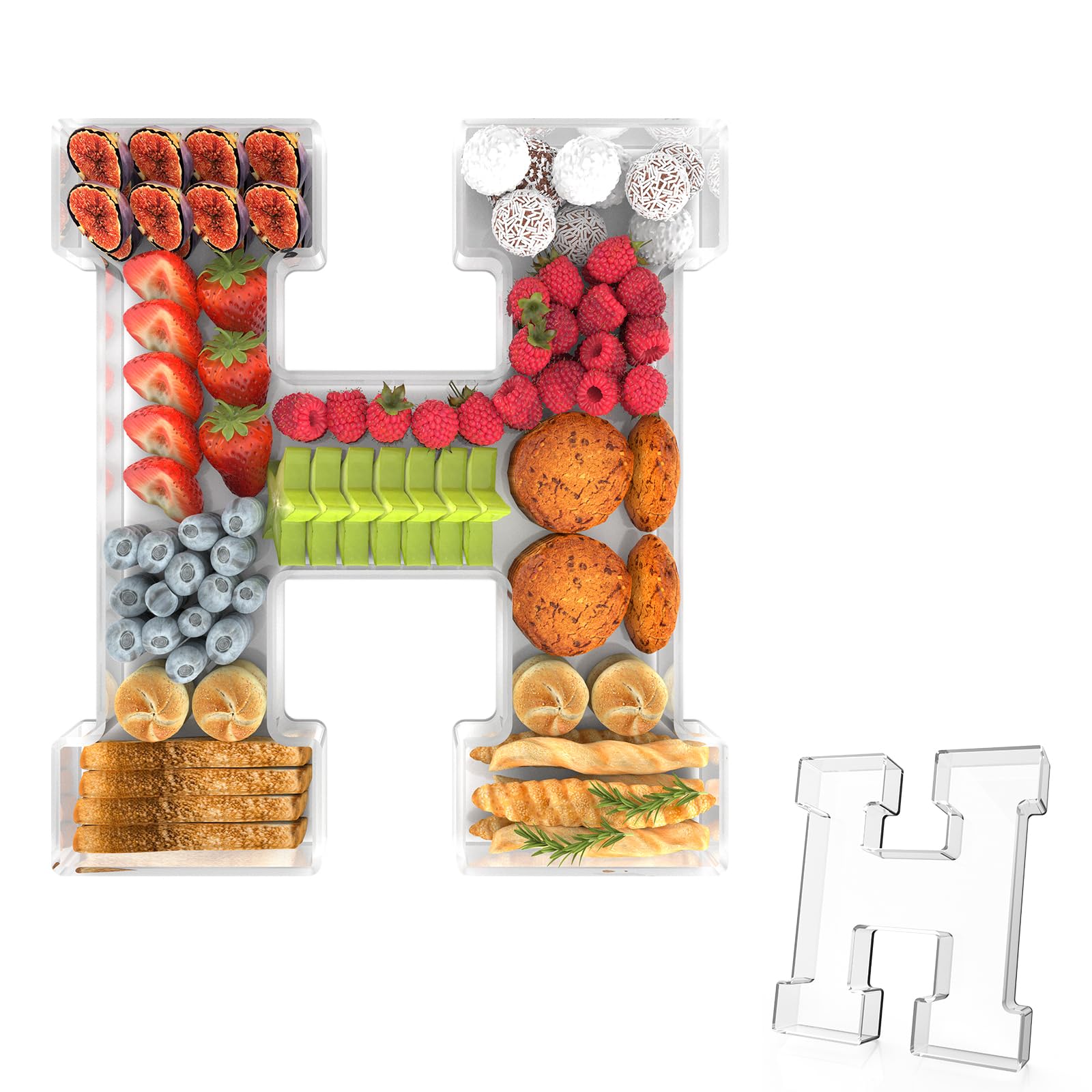 Photo 1 of 11" Acrylic Letter Charcuterie Tray, Charcuterie Letters Fillable Box for Food, Reusable Serving Cake Candy Dish Display Tray for Birthday Anniversary Party Decoration (Letter H)