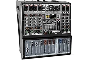 Kaschun 6-Channel Audio Interface Mixer,99 bit DSP DJ mixer Audio Reverberation Effect +48V Bluetooth Power Amplifier Studio,4 ohm 2 * 250 Watt Output,Concert Party,Karaoke,Streaming Recording(EX6)