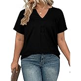 Eytino Plus Size T Shirts for Women Summer Short Sleeve V Neck Button Down Casual Basic Loose Tunic Tops(1X-5X)