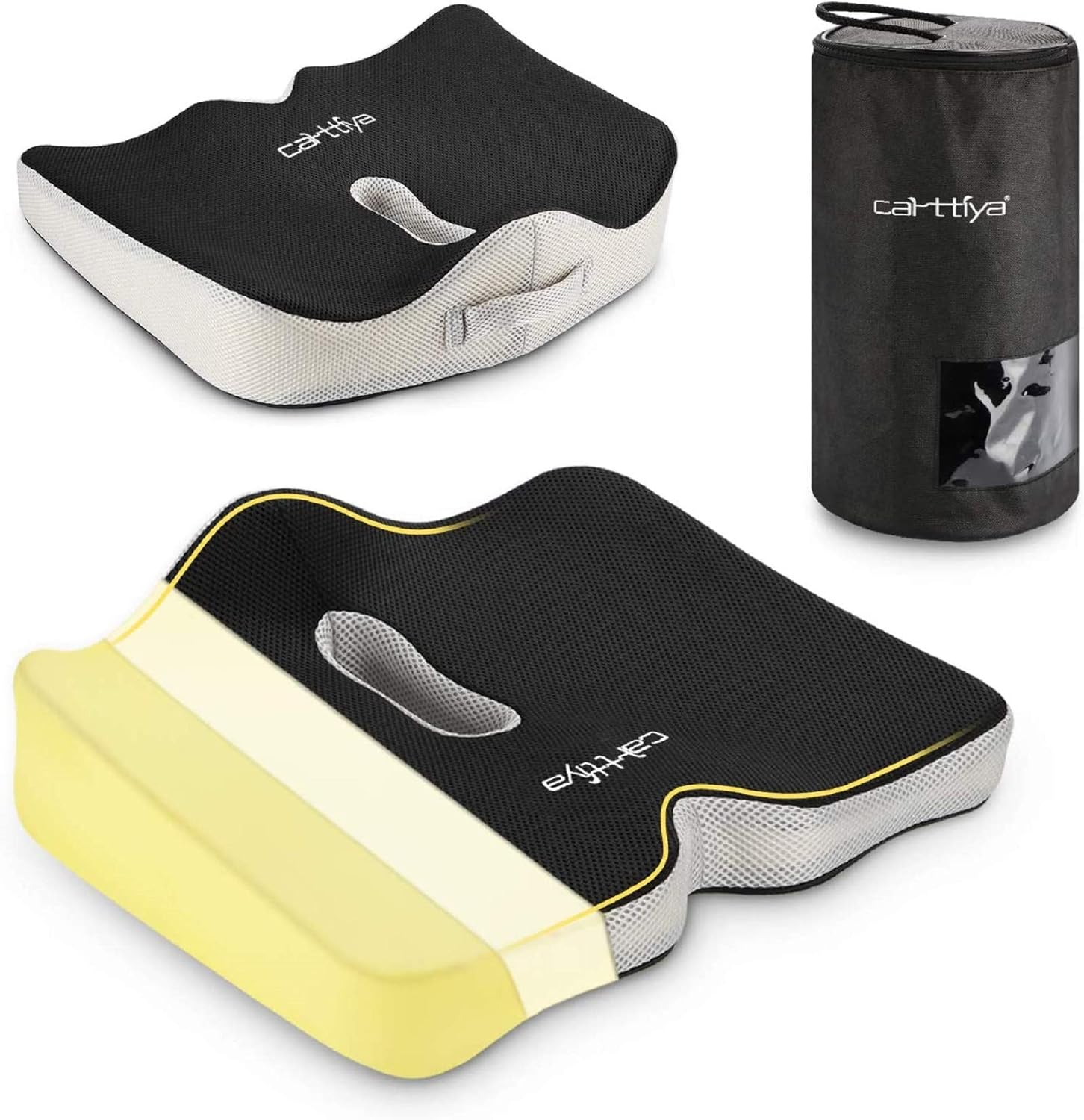 Carttiya Large Seat Cushion for Pressure Relief Donut Pillow for Office Chair, Car, Wheelchair- Orthopedic Memory Foam Coccyx Seat Cushion for Back, Sciatica & Tailbone Pain Relief, Black: Home & Kitchen