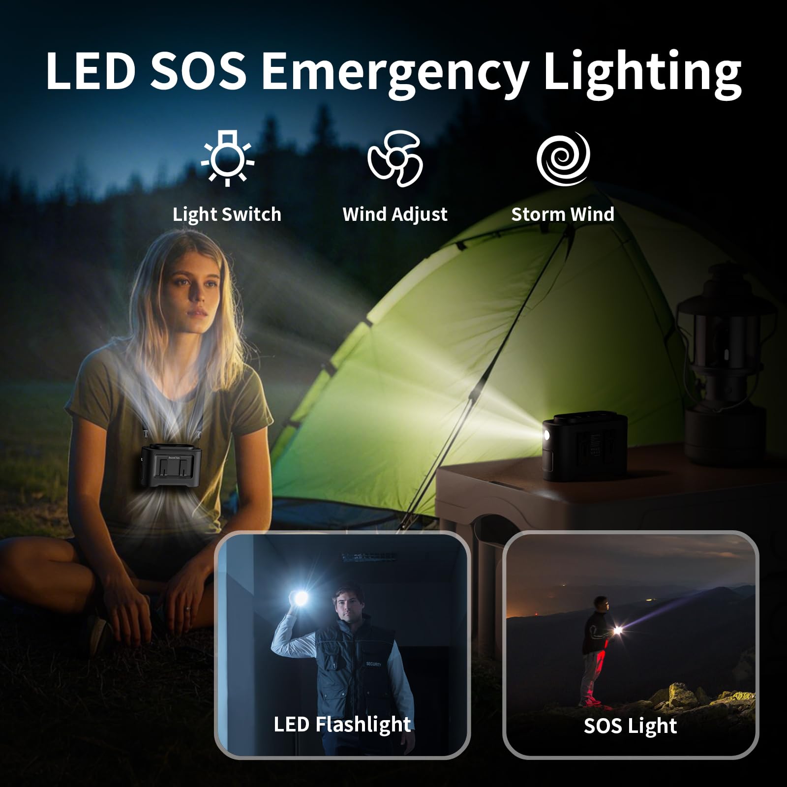 Socool 14500mAh Portable Waist Fan Clip on Wearable Belt Rechargeable Personal Fan, Dual Air Outlet, 40Hrs Cooling 5-Speed Battery Operated Fans with Light, Neck Fan Hanging for Outdoor Camping Travel