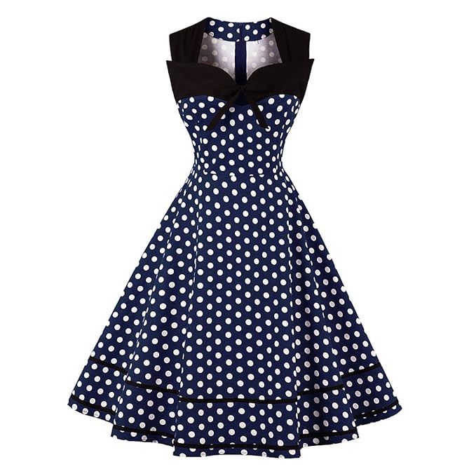 QiuLan Damen 50er Vintage Retro Rockabilly Kleid Hepburn Stil Polka Dots Kleid Partykleider Cocktailkleider Festliches Kleide