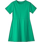 Niyage Toddler Girls Cotton Short Sleeve Dress Loose Casual A-Line Skater Dresses