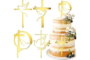 GDZRDFLH 4 pcs Baptism Cake Toppers Acrylic Gold Dove Cross Cupcake Toppers Baptism First Communion Cake Decorations Supplies for Baby Shower Birthday Wedding Party Christian