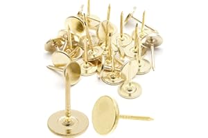 Piutouyar 17mm / 0.67 Inch Flat Head Thumb Tacks, Gold Upholstery Tacks, Furniture Decor Pushpin Dia 11mm / 0.43 Inch (100Pcs