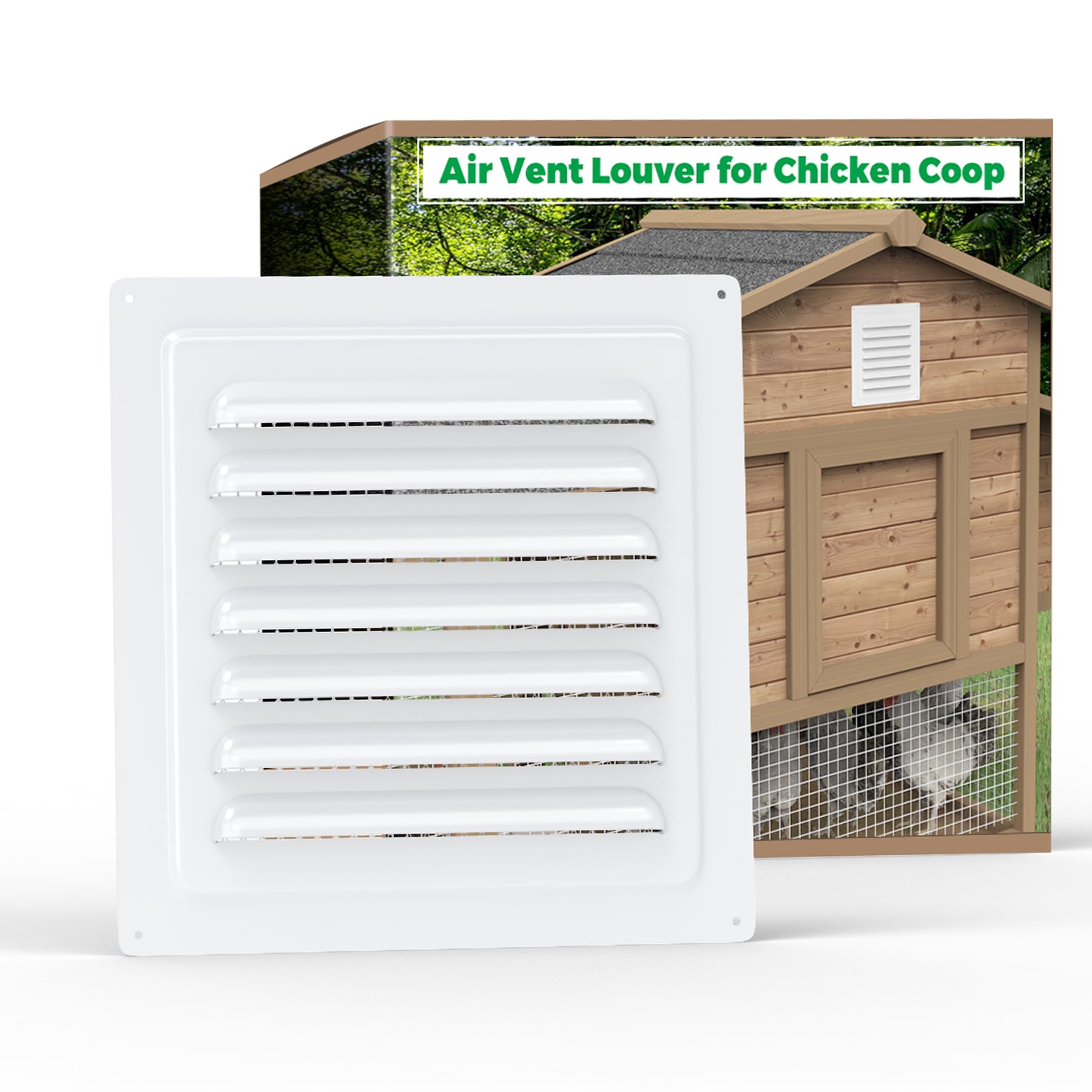 Photo 1 of Forestchill Air Vent Louver for Chicken Coop, 6" x 6" Air Vent Grille with Built in Screen Mesh, Louvered Exhaust Grille for Chicken Coops Ventilation, White