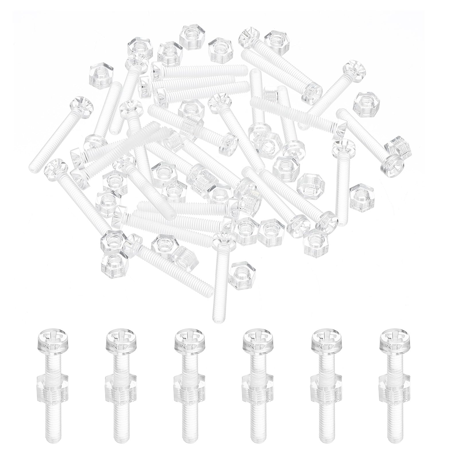 PATIKIL M3x20mm Clear Acrylic Screws and Hex Nuts Kit, 50 Set PC Plastic Phillips Round Head Bolts for Machine Accessories, Transparent