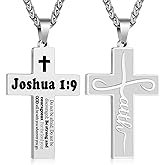 Gnamy Faith Cross Necklace for Men Boys, Stainless Steel Cross Chain Pendant Necklace, Inspirational Bible Verse Christian Religious Easter Gifts Basket Stuffers