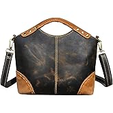 Handadsume Thick Genuine Crazy Horse Leather Satchel Crossbody Handbag Top-Handle Shoulder Bag For Women 6640