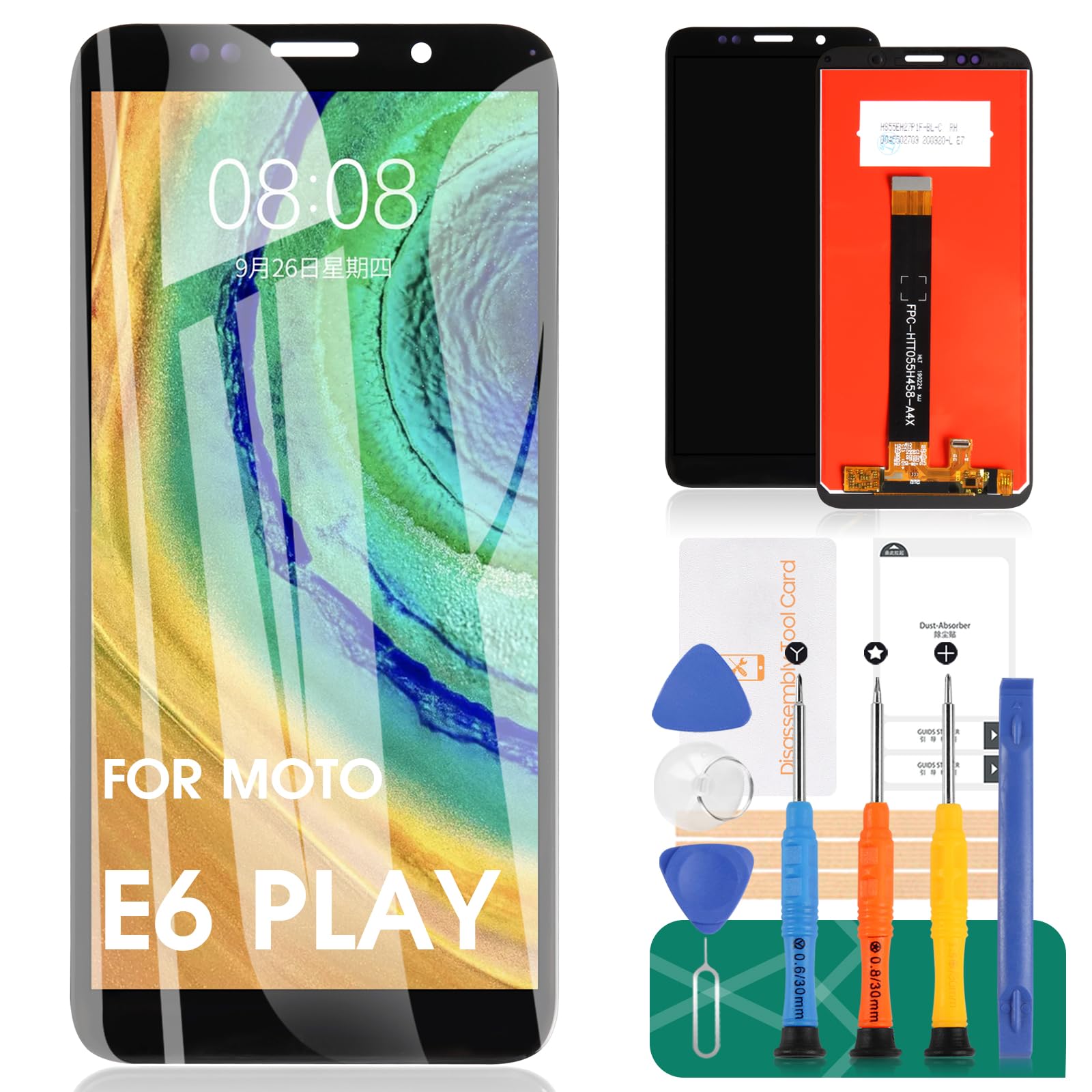 For Moto E6 Play LCD Screen Replacement Parts for Motorola Moto E6 Play XT2029 XT2029-1 Touch Screen Sensor Digitizer Assembly Kits (Black No Frame)