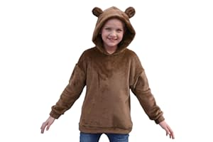 GORLYA Girls Long Sleeve Casual Cute Teddy Bear Hooded Sweatshirt Plush Pullover Tops for 4-14T
