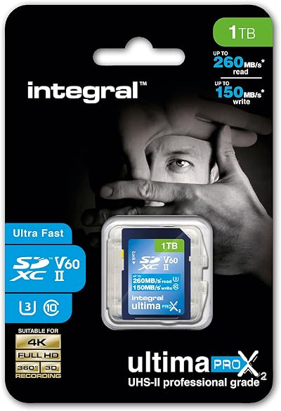 Integral 1TB UHS-II SD Card V60 260MBs Read 150MBs Write SDXC Professional