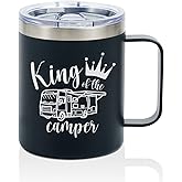 Onebttl King of the Camper RV Gifts for Men, Camper Accessories for Inside, Coffee Mug for Motorhome Trailer Van Life, Camping Stainless Steel Insulated 350ml/12oz