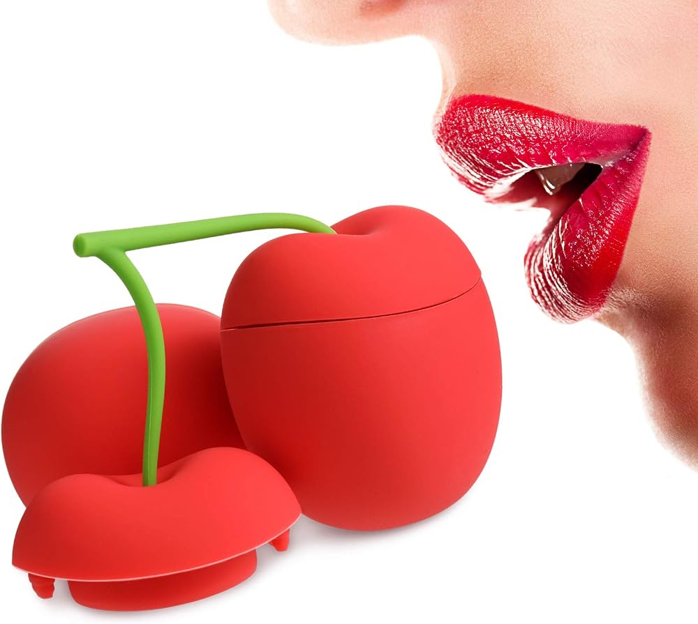 Maitys 1 Set/2 Pcs Lip Enhancer Plumper Tool Double Cherry Shape Silicone Mouth Enhancer Device for Bigger Fuller Lips, Reusa