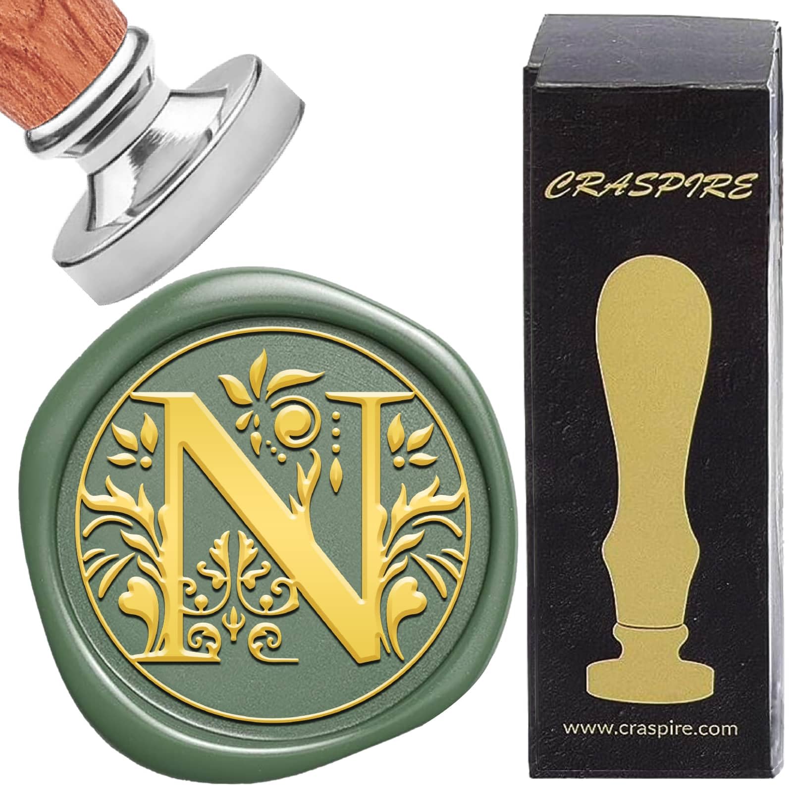 CRASPIRE Letter N Wax Seal Stamp Retro Alphabet Initials Sealing Wax Stamp Vintage Classic 25mm Silver Removable Brass Head wood Handle for Envelope Invitation Embellishment DIY Scrapbooking