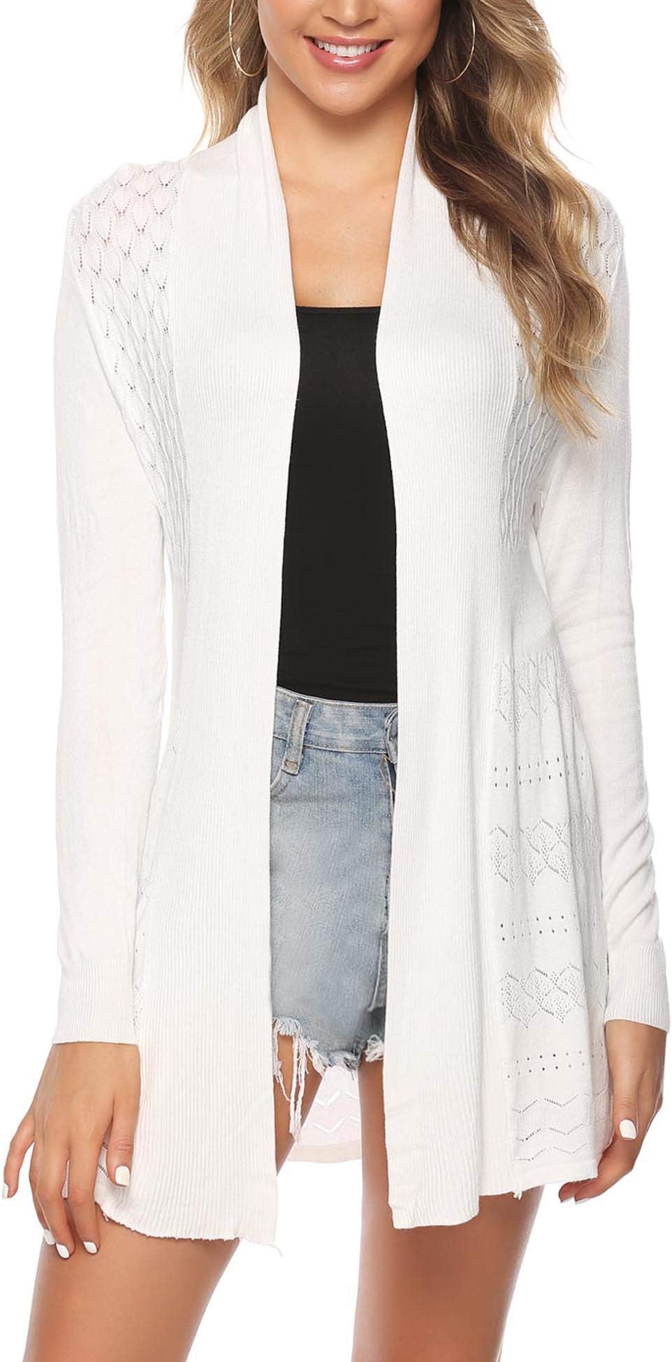 Women's Open Front Cardigan Long Sleeve Lightweight Knit Cardigan Sweater