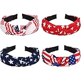 Budsmile 4PCS American Flag Headbands for Women Girls Independence Day 4th of July Red White Blue Patriotic USA Bow Knotted Wide Headband Yoga Hair Band Hair Hoops