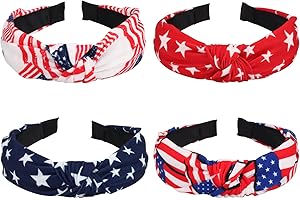 Budsmile 4PCS American Flag Headbands for Women Girls Independence Day 4th of July Red White Blue Patriotic USA Bow Knotted Wide Headband Yoga Hair Band Hair Hoops