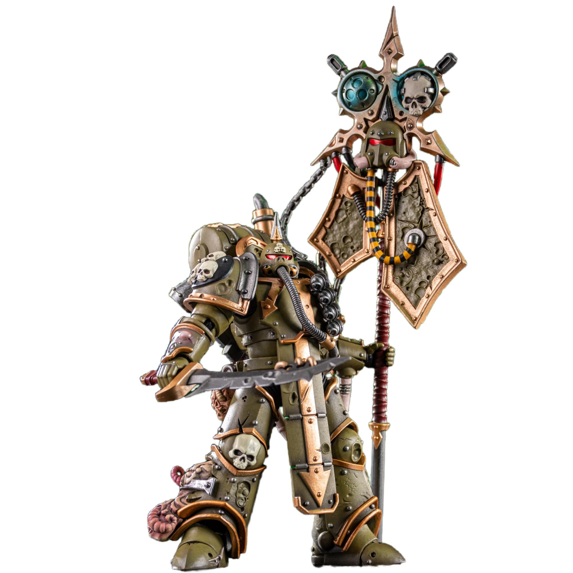 TOYVERSE Joytoy 1/18 Action Figure Warhammer 40,000, Death Guard Plague Marine Icon Bearer with Boltgun and Plague Knife, Mobile Joints Character Model, 12.2 cm, 15 Years and Above