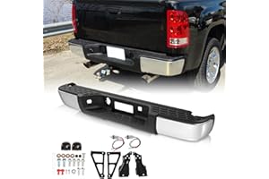 JSBOYAT Rear Step Bumper Fit for 2007-2013 Chevy Silverado 1500/07-13 GMC Sierra 1500 Chrome Steel Back Bumper Assembly without Sensor Holes (Chrome)