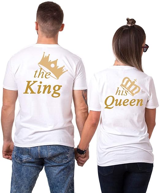 Daisy for U King Queen Pärche Shirts Set für Paar Partner Look T-Shirt Velentienstag Geschenk Tops Paare Baumwolle mit Aufdru