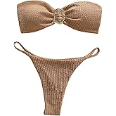 SHENHE Women's Strapless Brazilian Thong Bikini Set Metal Ring 2 Piece Bandeau Tube Swimsuits