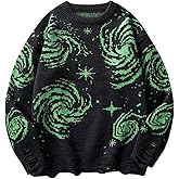 BEAUDRM Men's Graphic Grunge Sweater Goth Punk Ripped Baggy Sweater Oversized Winter Unisex Sweaters Halloween Outfits