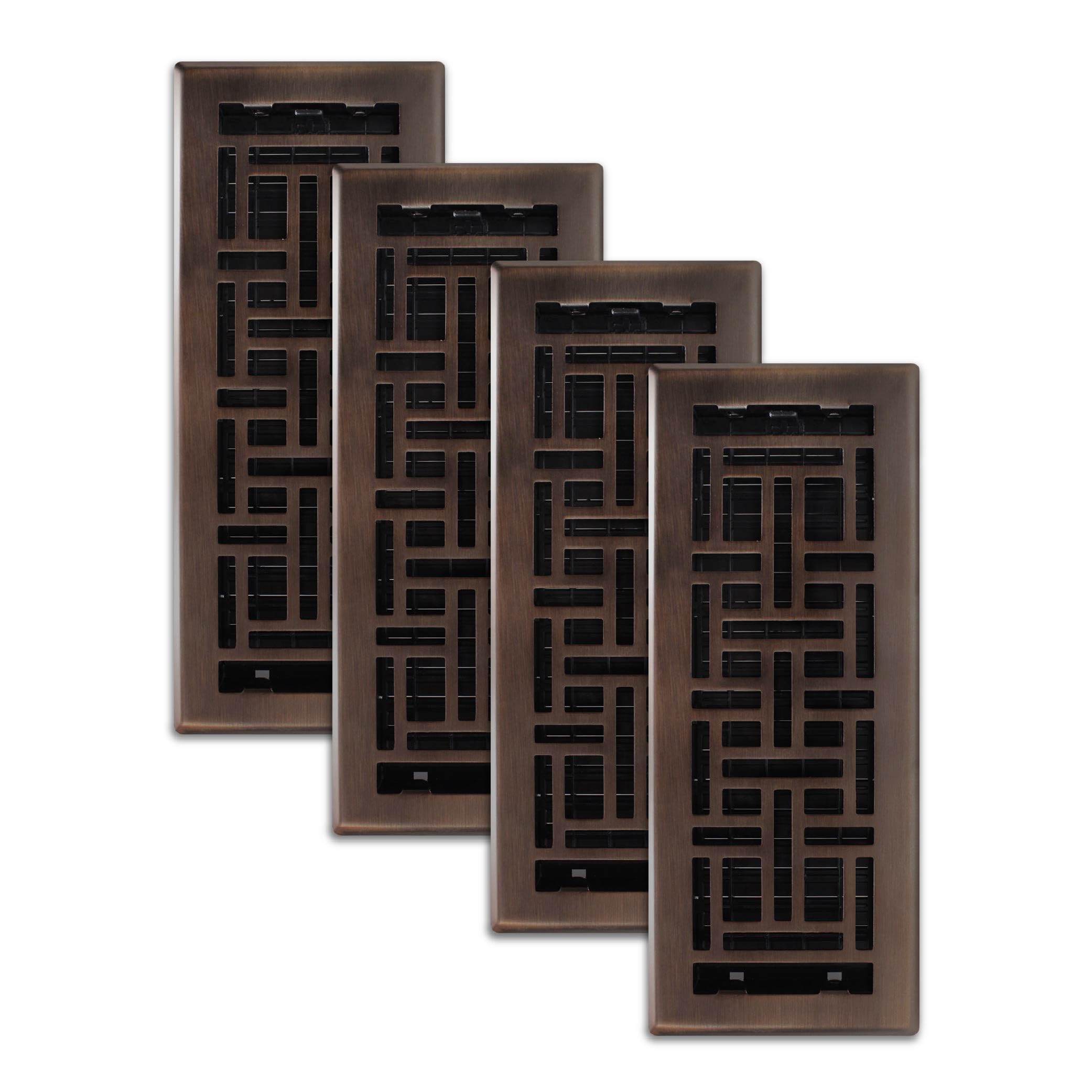 Decor Grates (4-Pack) AJH412-RB Oriental Floor Register, 4x12 Inches, Rubbed Bronze Finish Image