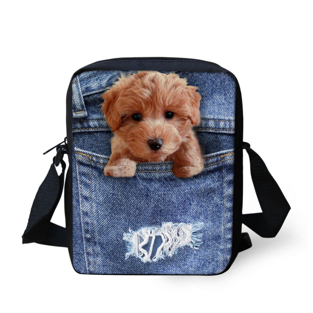 HUGS IDEA Cute Poodle Printed Mini CrossbodyMini Single Shoulder Bags Cellphone Pouch Purse
