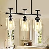 Pandaluna 3-Light Pendant Lights Kitchen Island Lighting Fixtures Black Linear Chandelier Dining Room Light Fixture Ceiling H