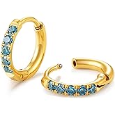 Hypoallergenic Unisex Surgical Steel Small Cubic Zirconia Huggie Hoop Earring, Color Gold - Silver - Rose Gold - Black - Rainbow, Size 6mm- 12mm Safe for Sensitive Ear