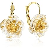 JNONL Bohemian Cute Sparkly Flower Leverback Earrings for Women Acrylic Rose Flower Floral Dangle Drop Earring