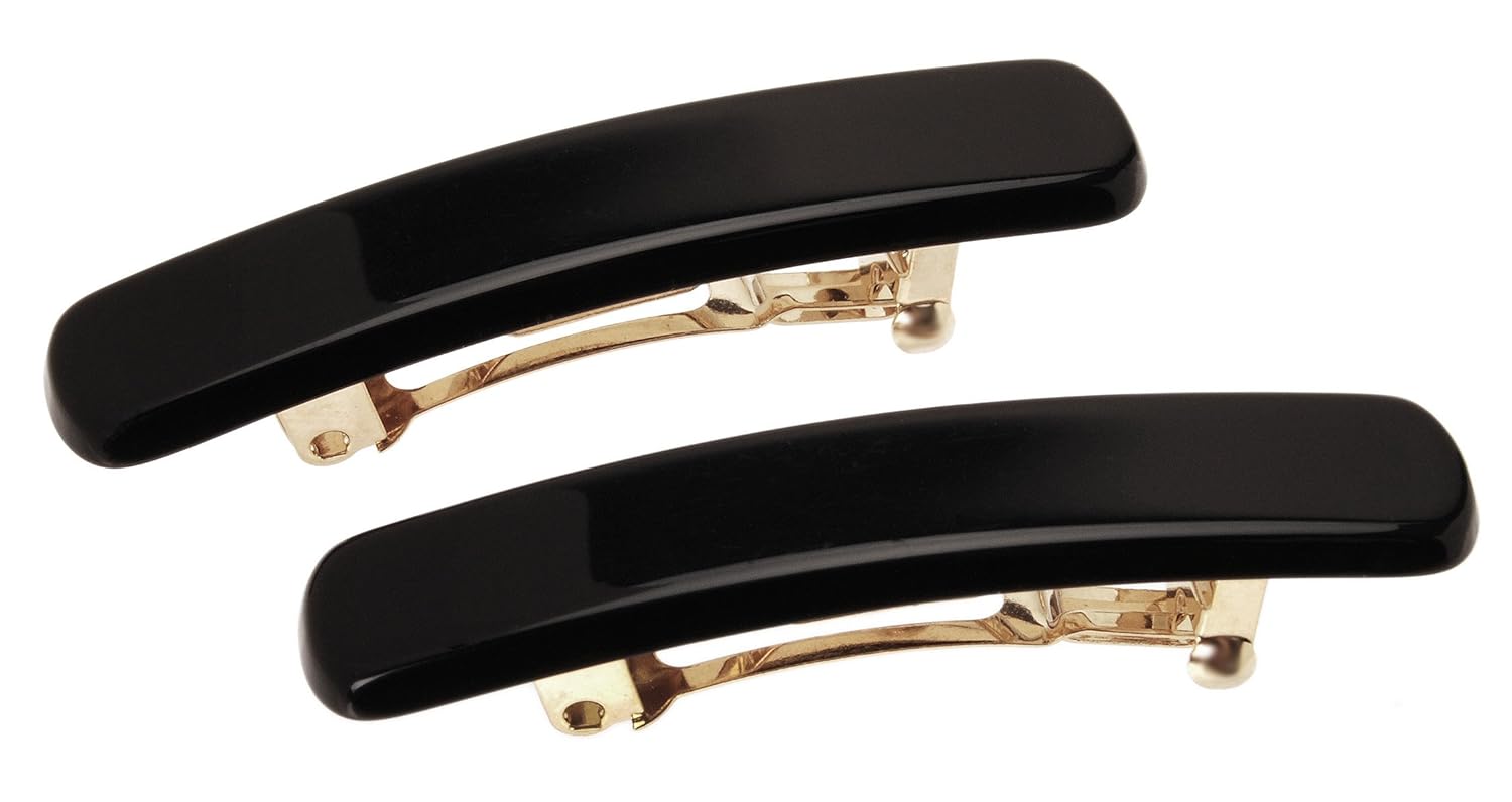 France Luxe Mini Rectangle Barrette, Black, Set of 2 - Classic French Design For Everyday Wear : Beauty