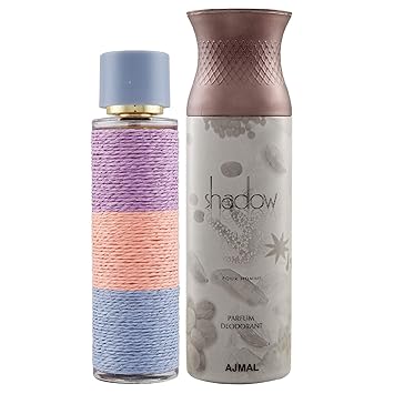 Maryaj Deuce Femme Eau De Parfum Floral Fruity Perfume 100ml for Women and Ajmal Shadow Homme Deodorant Citrus Woody Fragrance 200ml for Men + 2 Parfum Testers FREE