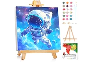 Reivworl Astronaut Paint by Numbers Kit for Kids - with Frame and Easel, Kids Paint by Number Age 6-8-12 Boys Girls, Paint by Numbers for Kid Gifts and Decor (8X8Inch)