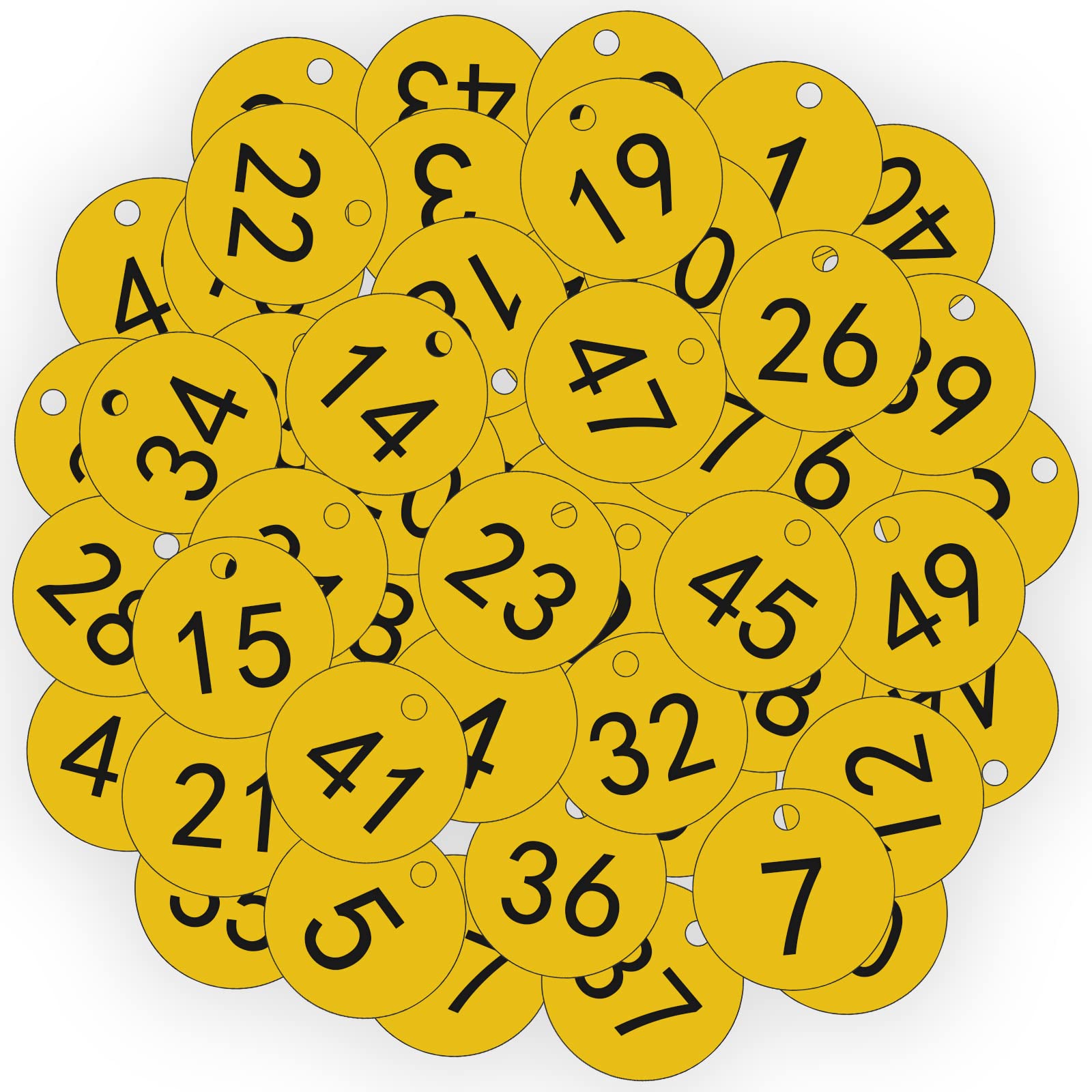 OFFCUP Plastic Number Tags, 50pcs Engraved Numbered Tags, ID Discs for Hotel Mailbox Gym School Office (1-50 Yellow)