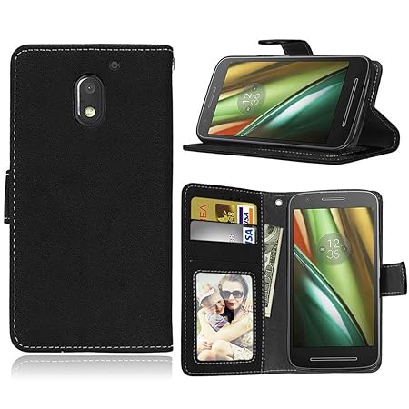 LMAZWUFULM Hülle für Motorola Moto E3 /XT1700 (5,0 Zoll) PU Leder Magnet Brieftasche Lederhülle Retro Gefrostet Design Stent-