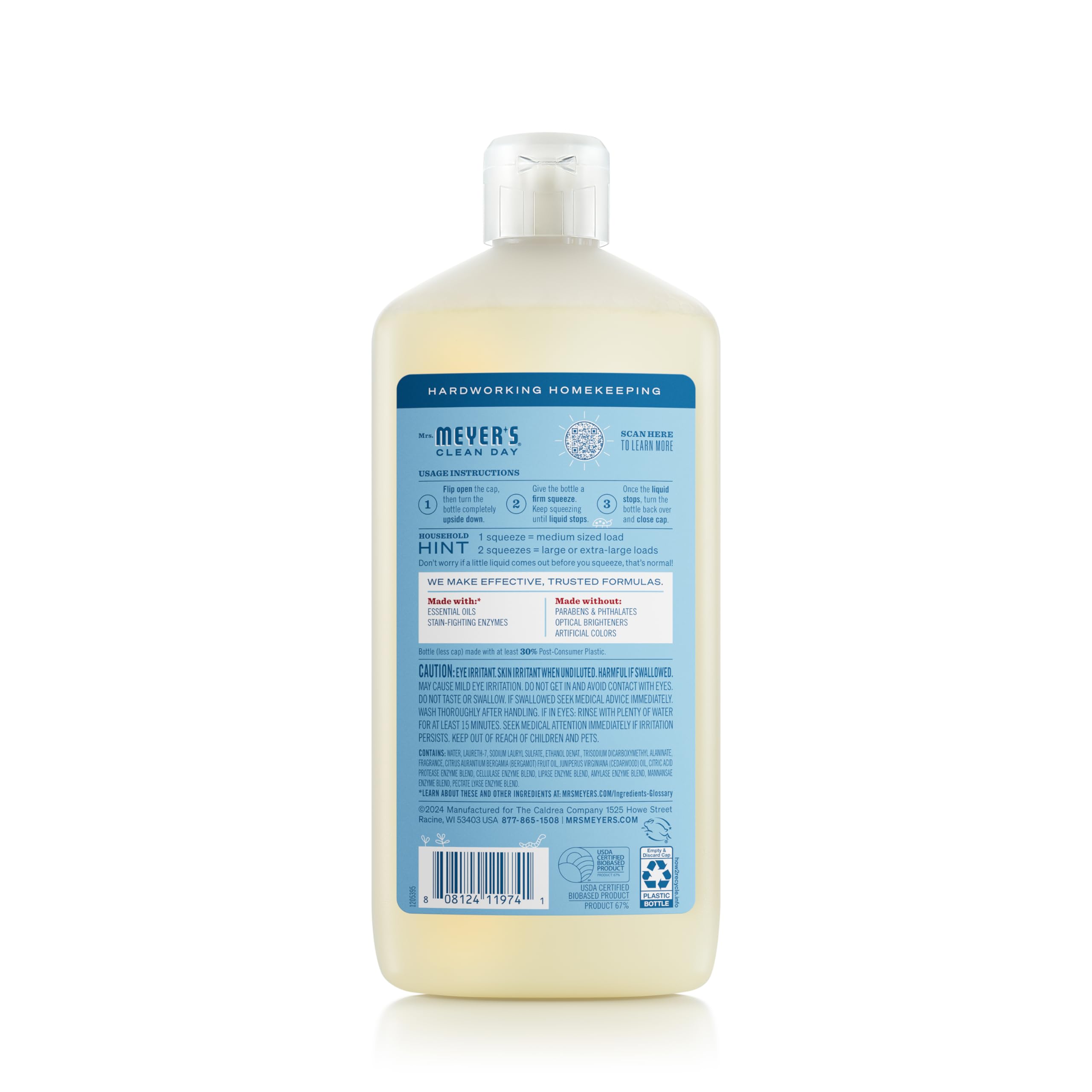 MRS. MEYER'S CLEAN DAY Ultra Concentrated Laundry Detergent, Rain Water Scent, 24.3 fl oz